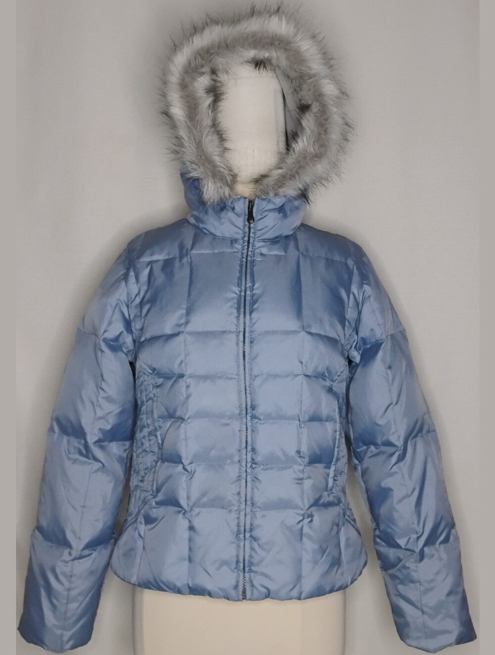 Women's Size L Vintage Old Navy Light Blue Quilted Puffer Jacket Winter Coat Fur